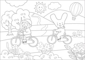 カーミンと自転車のぬりえ画像