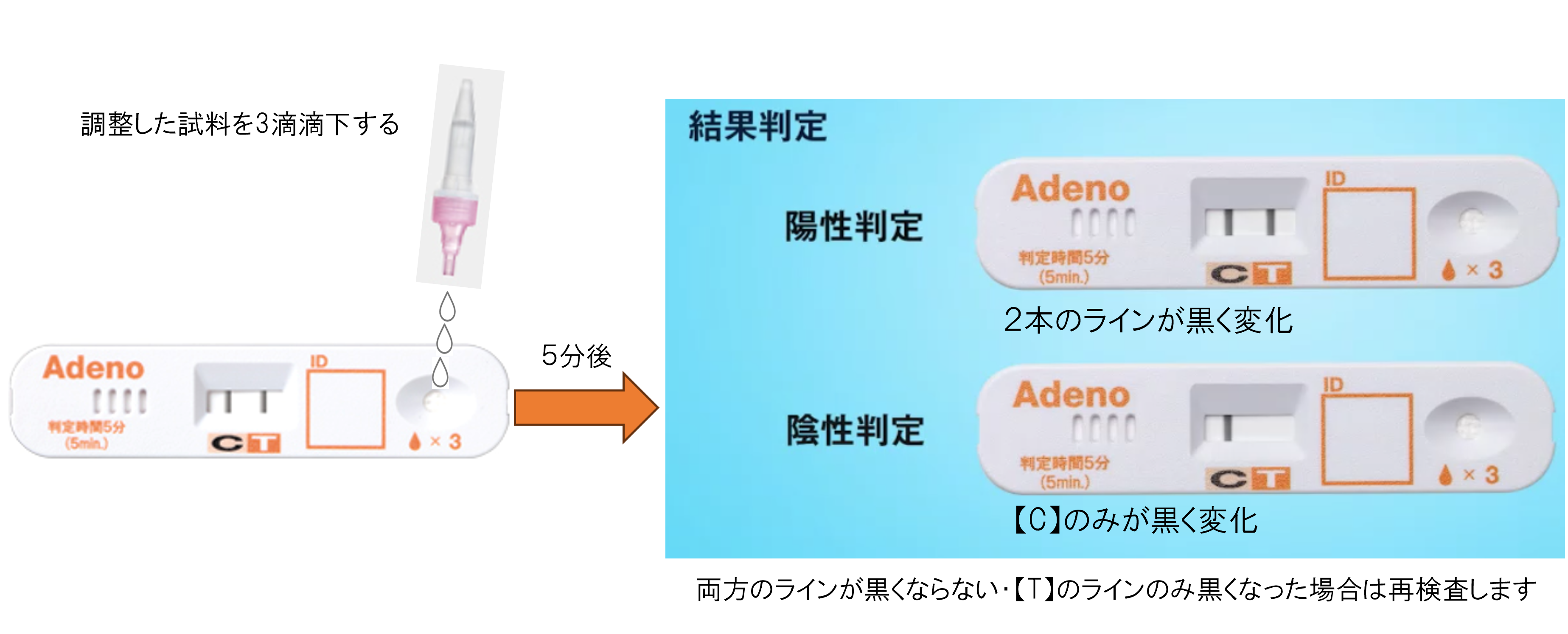 アデノウイルスの迅速診断キットの検査方法についての画像