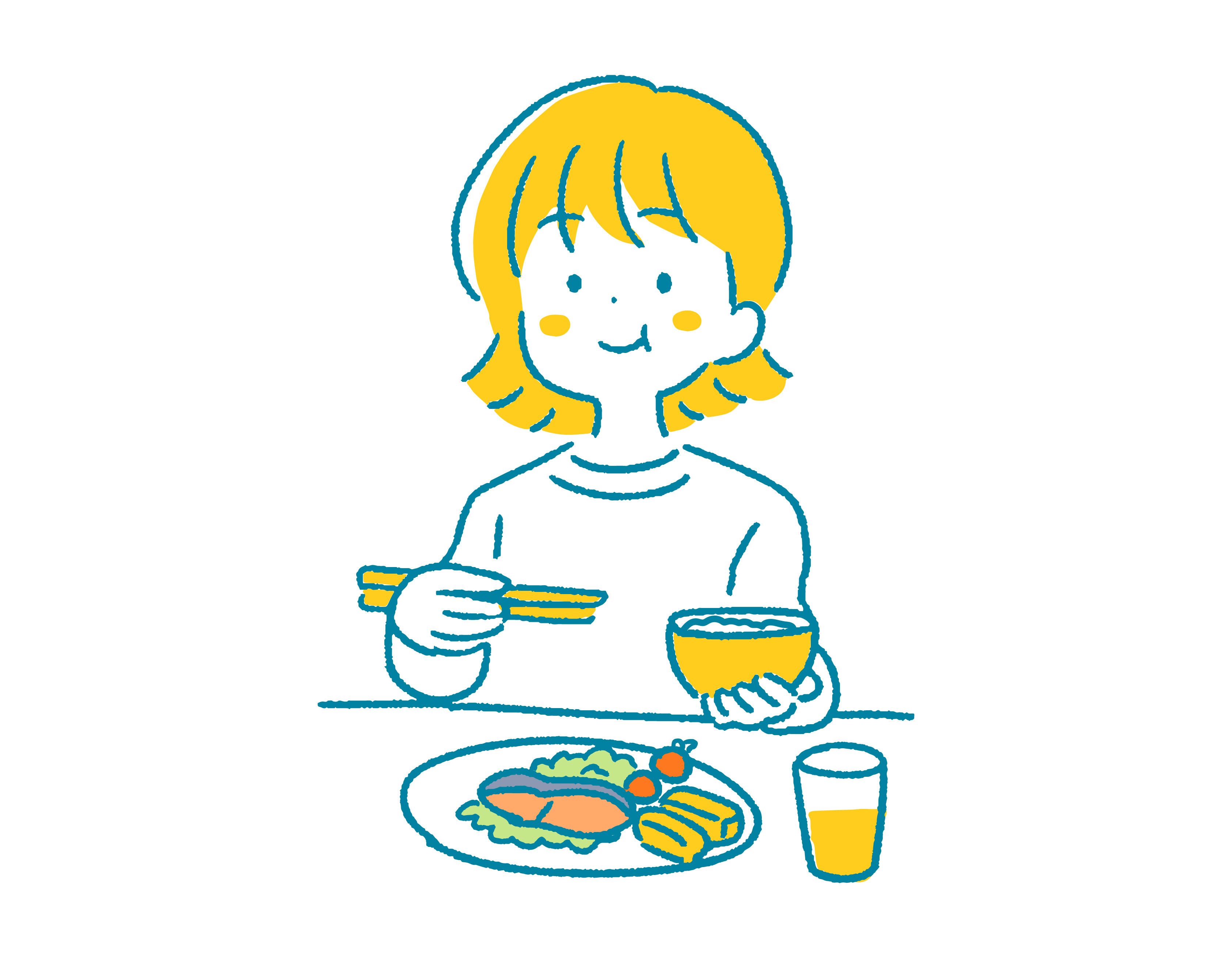 食事をする女性のイラスト