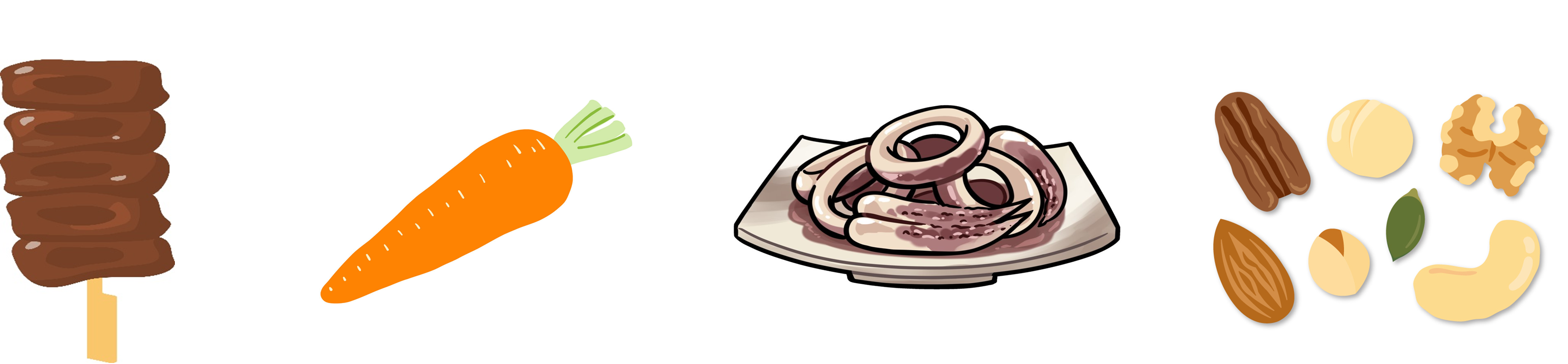 レバー、人参、イカ、ナッツ類のイラスト