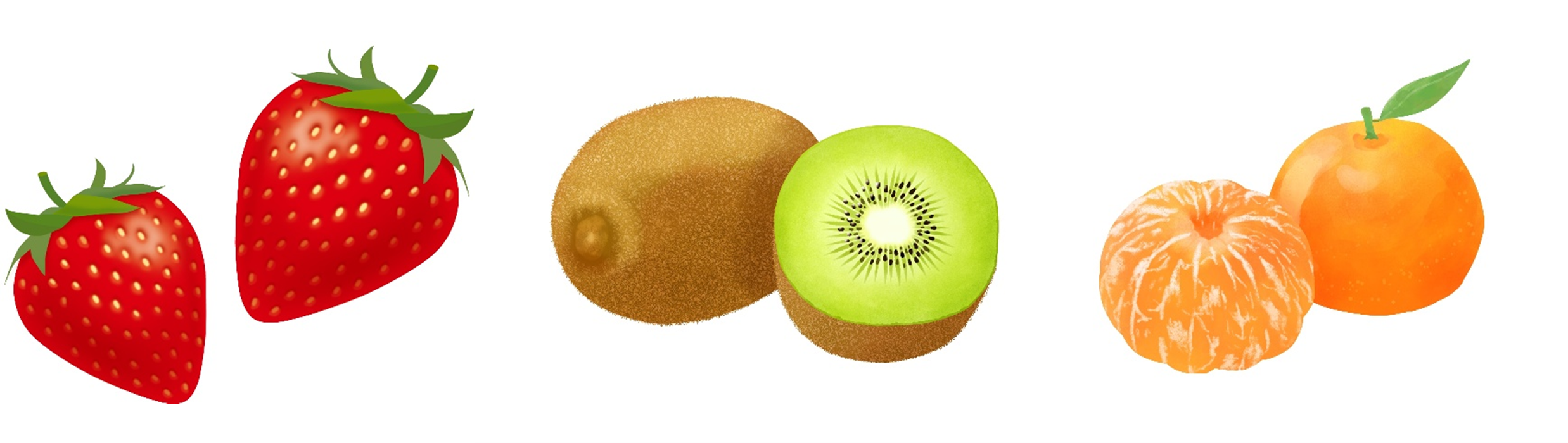 イチゴ、キウイ、ミカンのイラスト