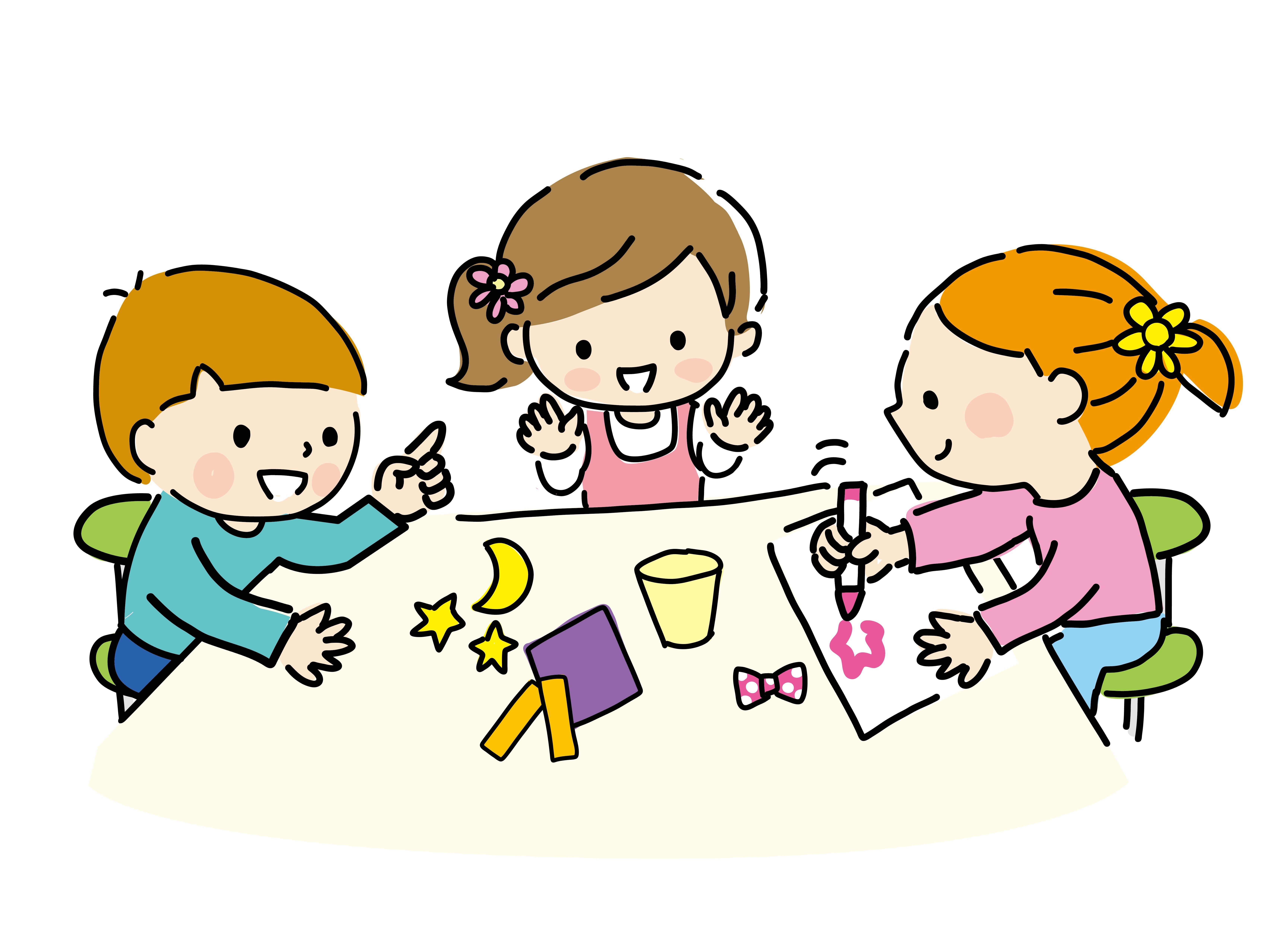 みんなで考えながら工作するこどもたのイラスト